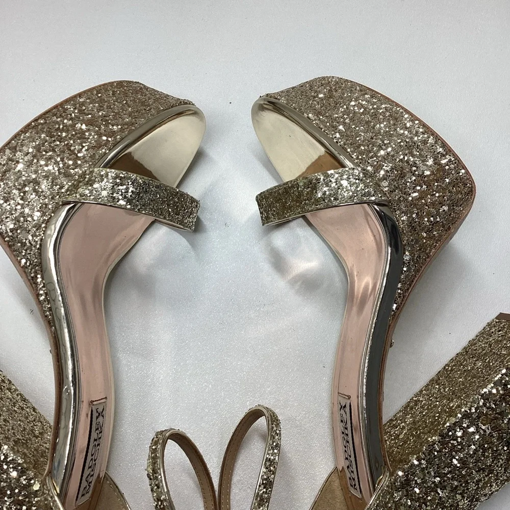 Badgley Mischka Party Platform Block Heel in‎ Gold Silver Glitter - Picture 12 of 16